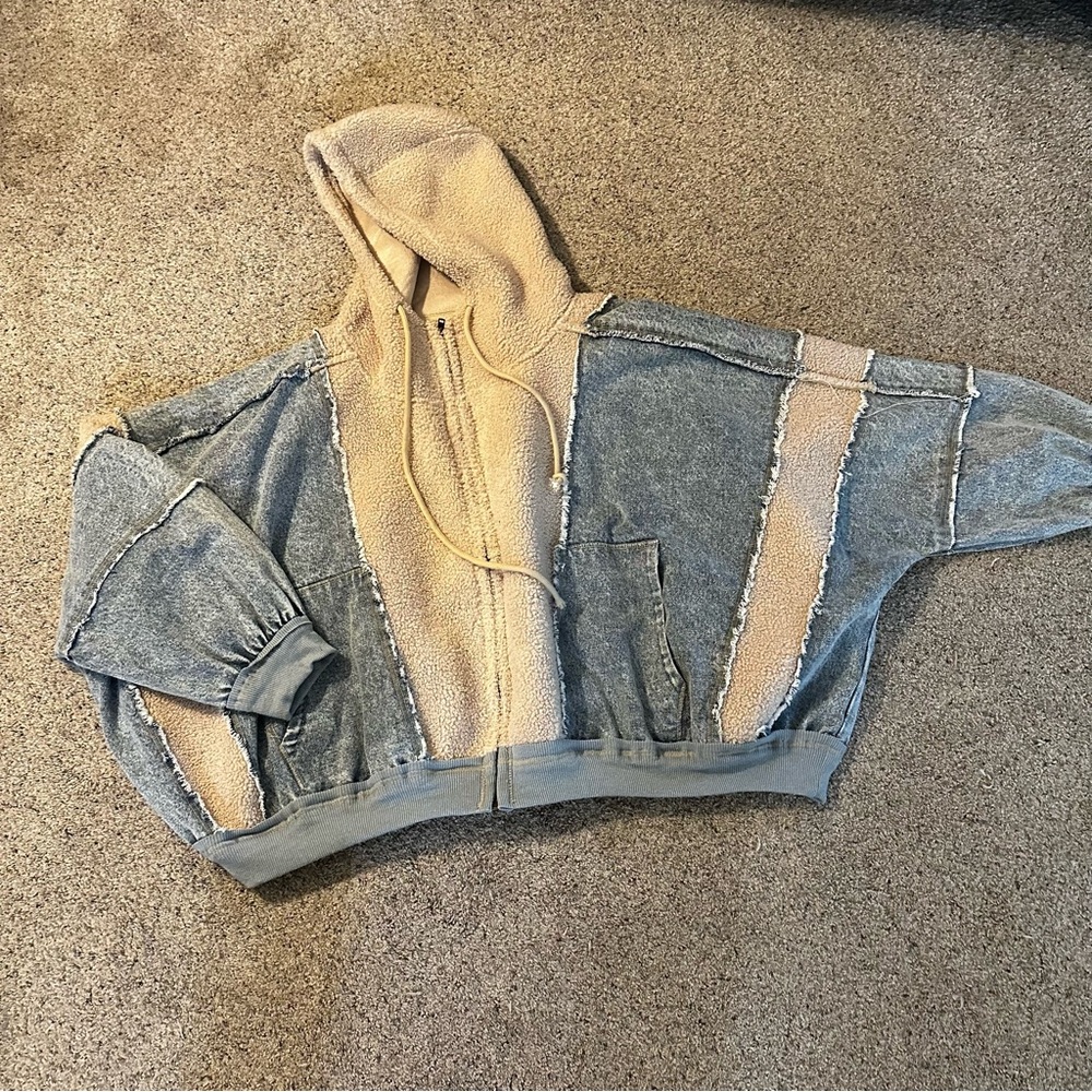 BiBi Blue Denim and Cream Sherpa Hooded Jacket - Picture 5 of 12